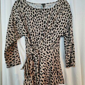 ANN TAYLOR Ocelot Leopard Print Adjustable Tie Waist Blouse Top